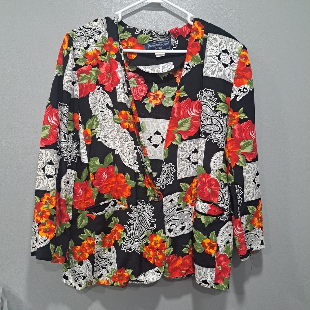 VTG Norton‎ McNaughton Petites Floral Paisley Blazer Jacket Size 14P USA